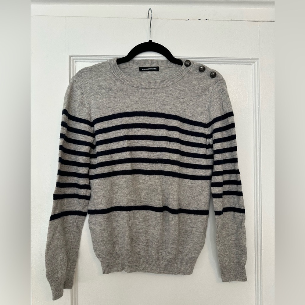 Like New Gray and Navy Striped Sweater, Monoprix, Size M